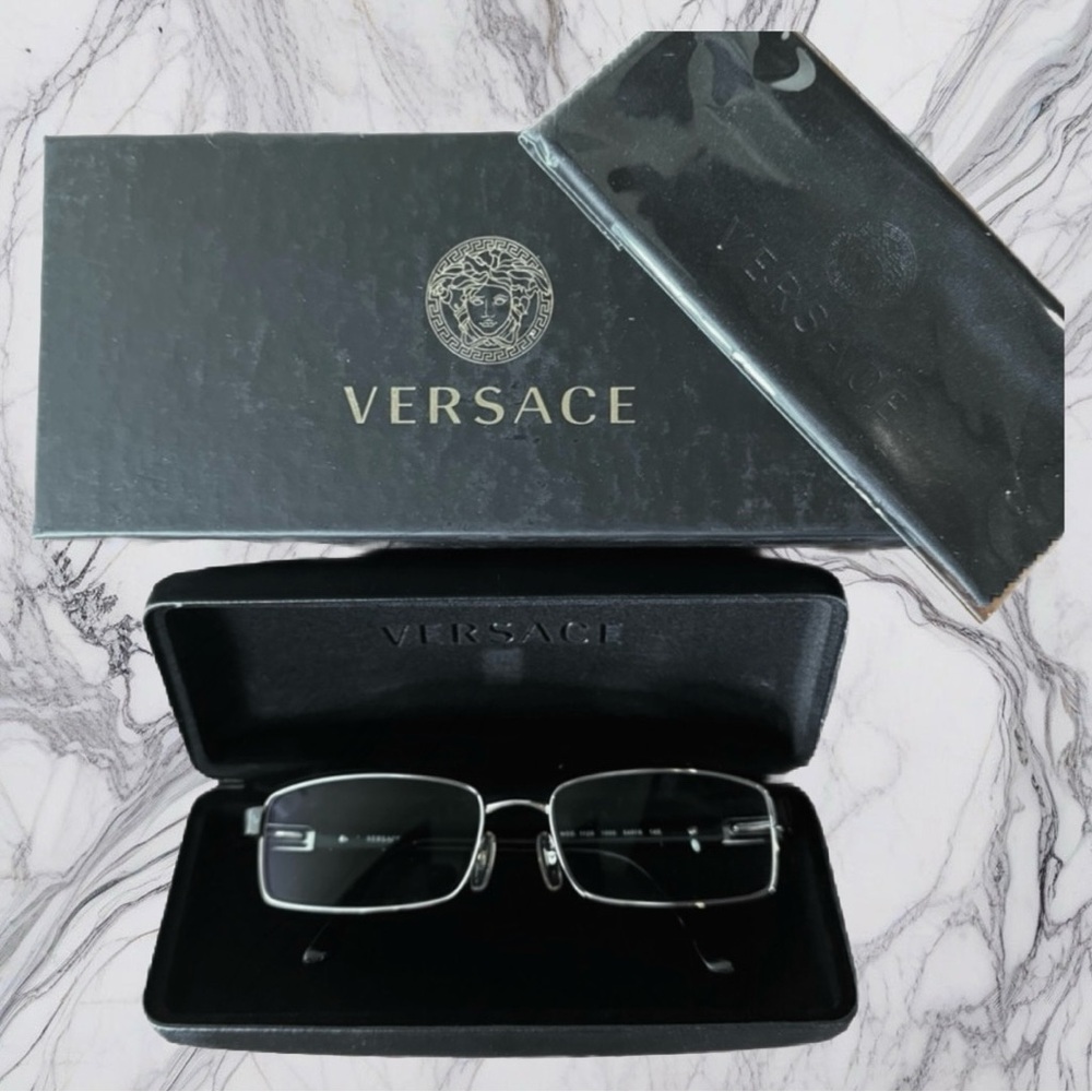 🆕💕VERSACE Silver-Tone Metal Rimmed Clear Glasses 54-16-140mm • RX Friendly • NIB